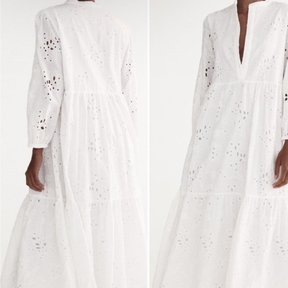 Zara Elegant White Eyelet Resort Dress - Picture 3 of 11